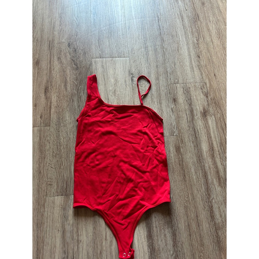 Bella Seamless One Shoulder Bodysuit Sleeveless Red Bodysuit Medium
